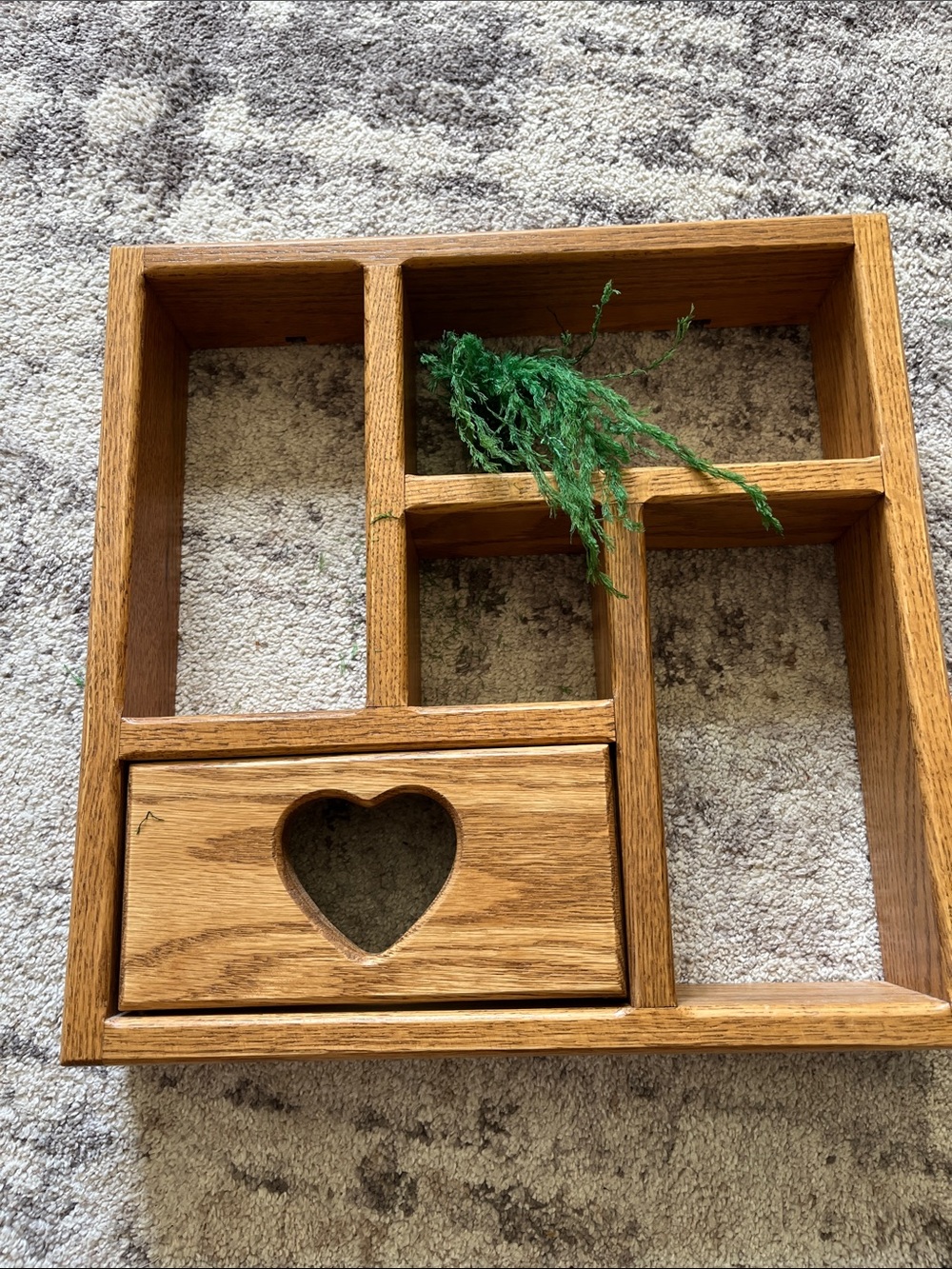 Cottagecore Wooden Multi-Compartment Organizer with Heart door  - Oak Tone